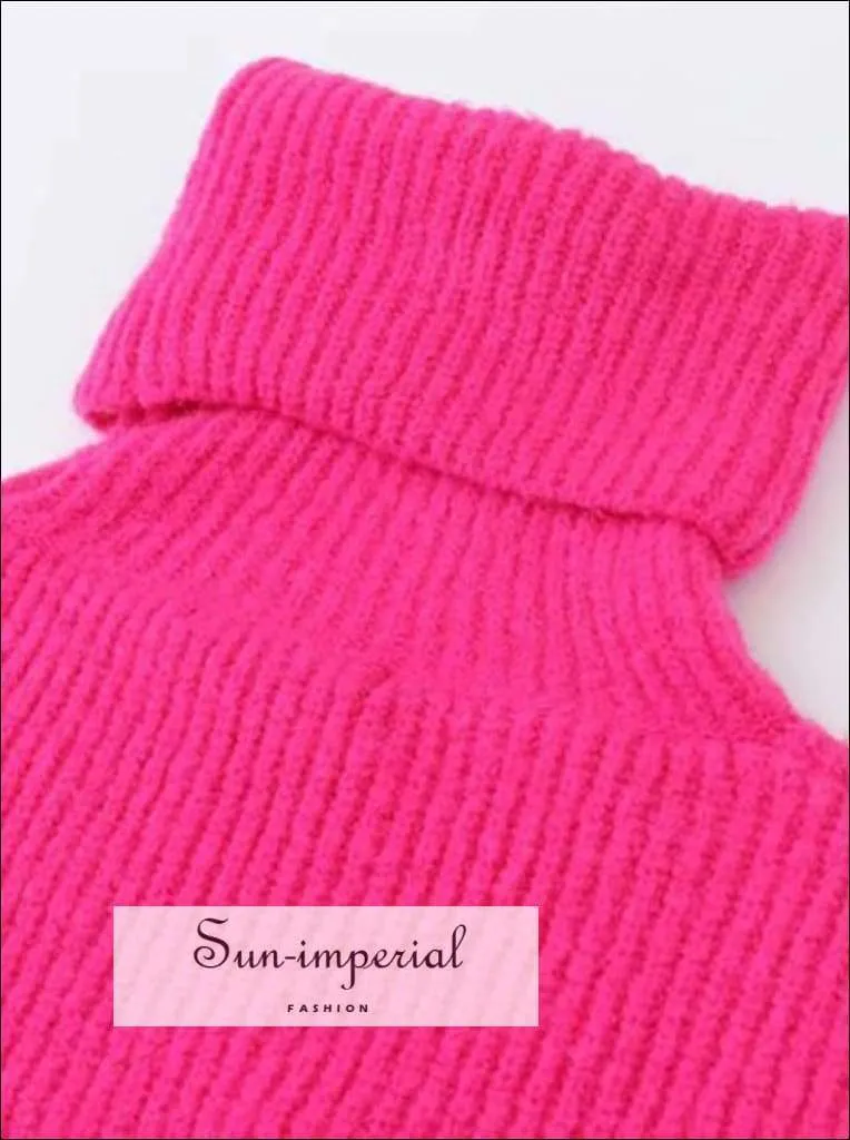 Women Fire Red Oversized Turtleneck Loose Pullovers Jumper Soft Warm Sweater