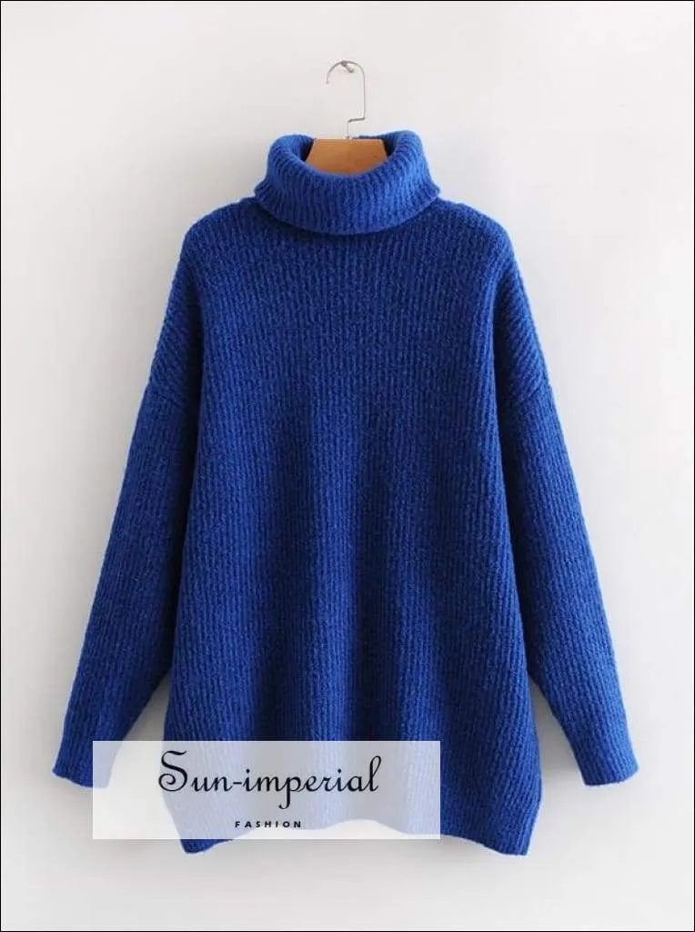 Women Fire Red Oversized Turtleneck Loose Pullovers Jumper Soft Warm Sweater