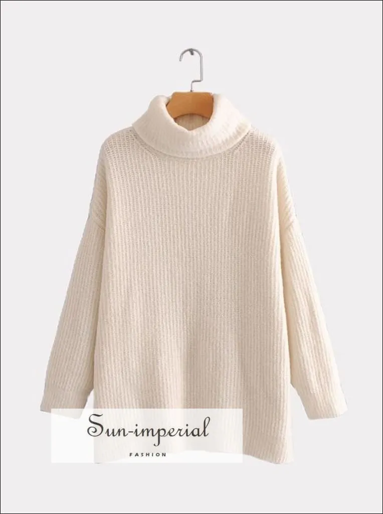 Women Fire Red Oversized Turtleneck Loose Pullovers Jumper Soft Warm Sweater