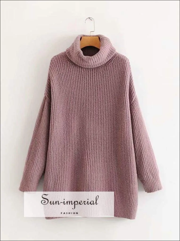 Women Fire Red Oversized Turtleneck Loose Pullovers Jumper Soft Warm Sweater