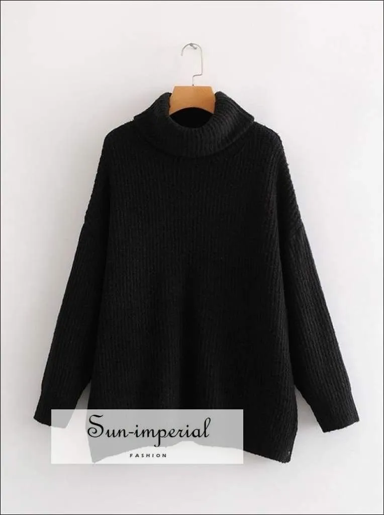 Women Fire Red Oversized Turtleneck Loose Pullovers Jumper Soft Warm Sweater