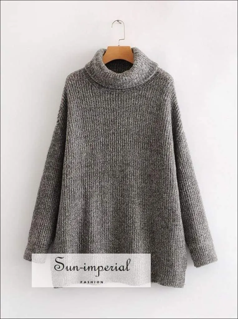 Women Fire Red Oversized Turtleneck Loose Pullovers Jumper Soft Warm Sweater