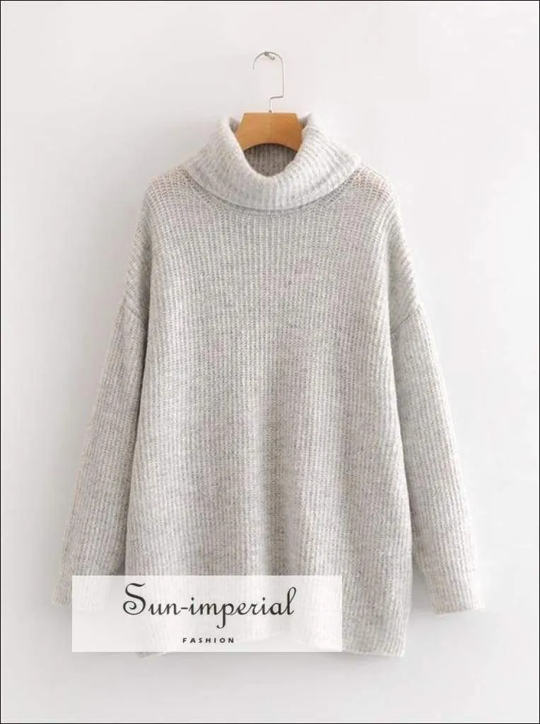 Women Fire Red Oversized Turtleneck Loose Pullovers Jumper Soft Warm Sweater