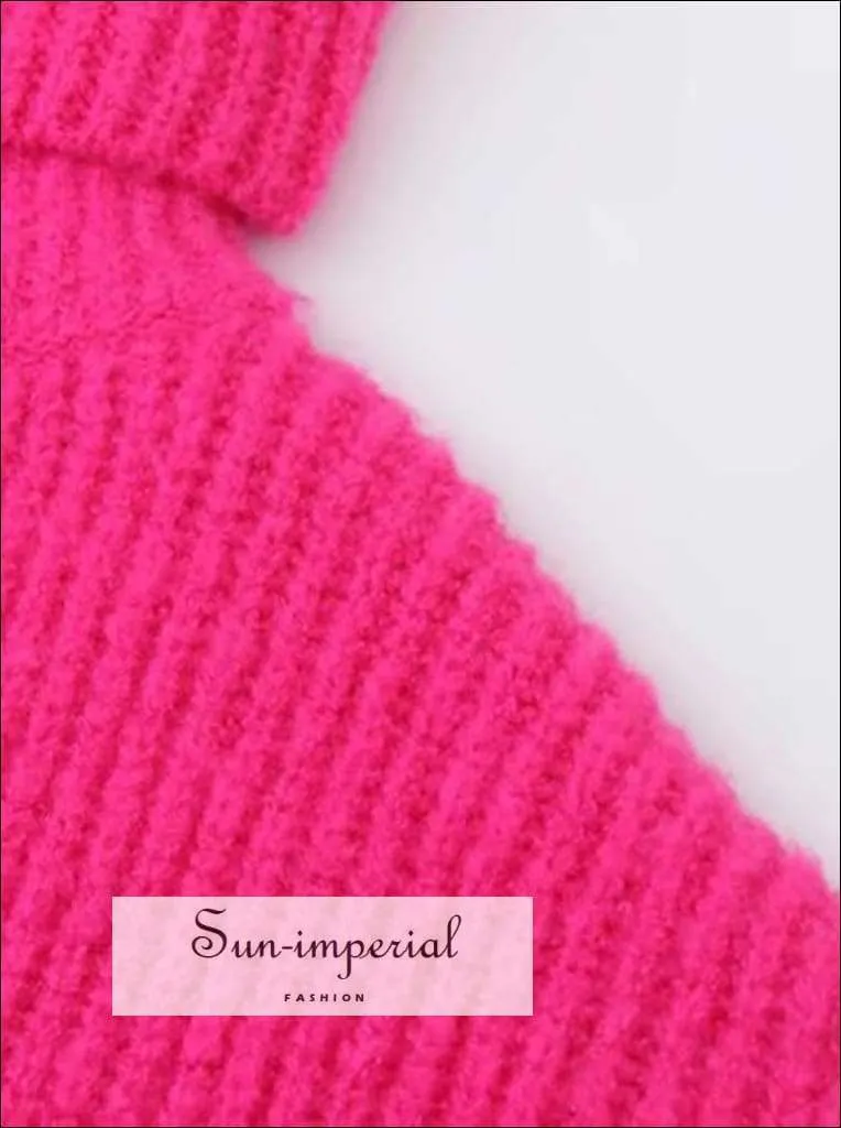 Women Fire Red Oversized Turtleneck Loose Pullovers Jumper Soft Warm Sweater