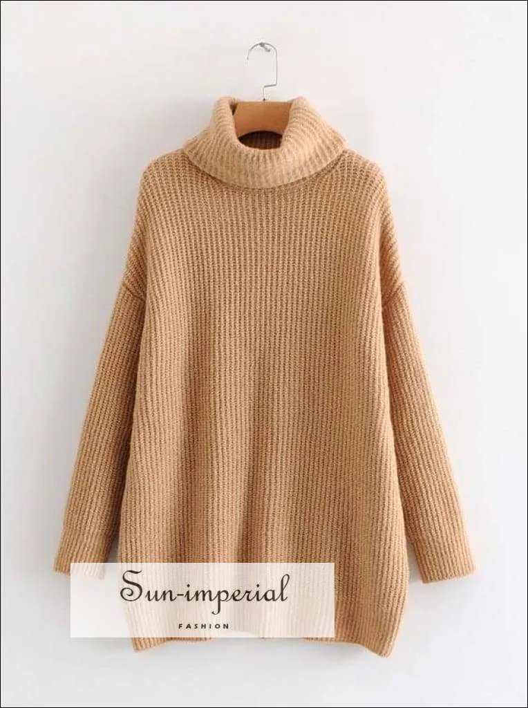 Women Fire Red Oversized Turtleneck Loose Pullovers Jumper Soft Warm Sweater
