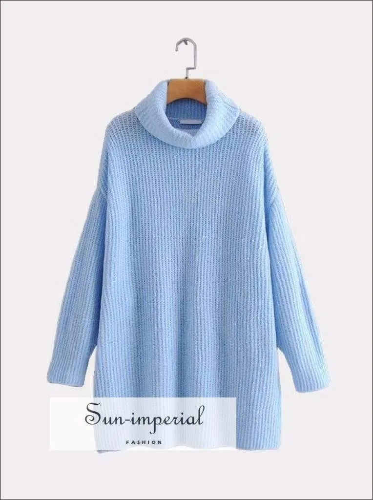 Women Fire Red Oversized Turtleneck Loose Pullovers Jumper Soft Warm Sweater