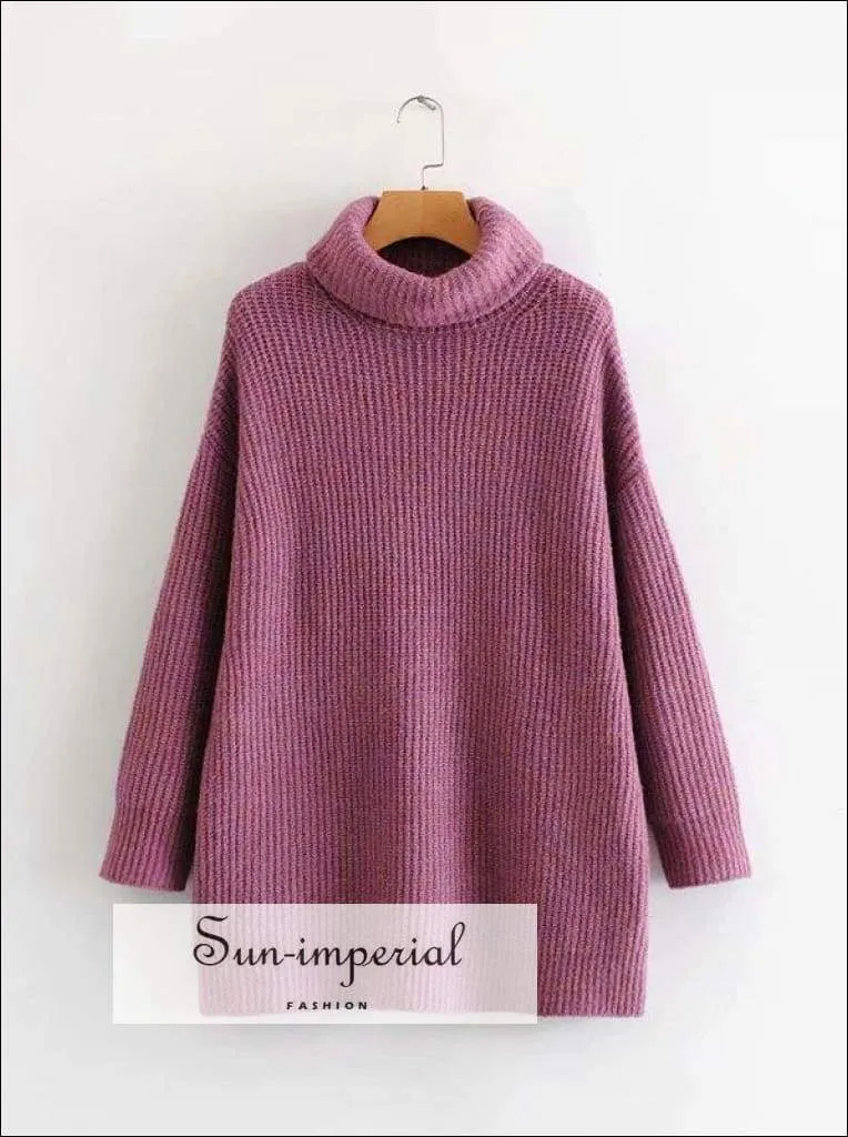 Women Fire Red Oversized Turtleneck Loose Pullovers Jumper Soft Warm Sweater