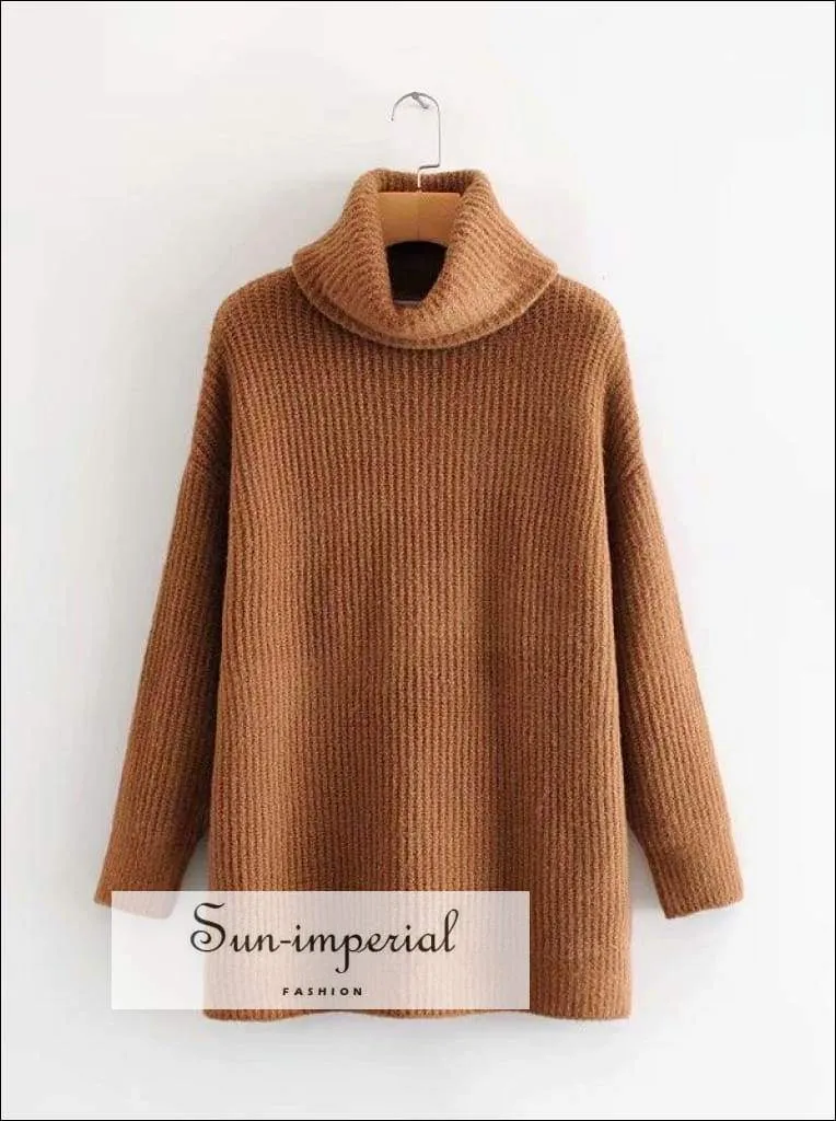 Women Fire Red Oversized Turtleneck Loose Pullovers Jumper Soft Warm Sweater