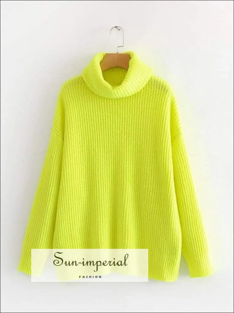 Women Fire Red Oversized Turtleneck Loose Pullovers Jumper Soft Warm Sweater