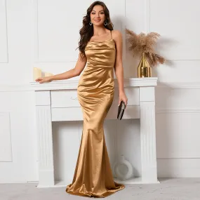 Women's Solid Color Satin Sling Dress