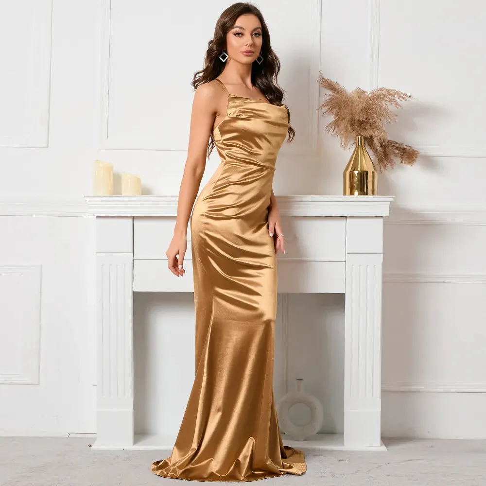 Women's Solid Color Satin Sling Dress