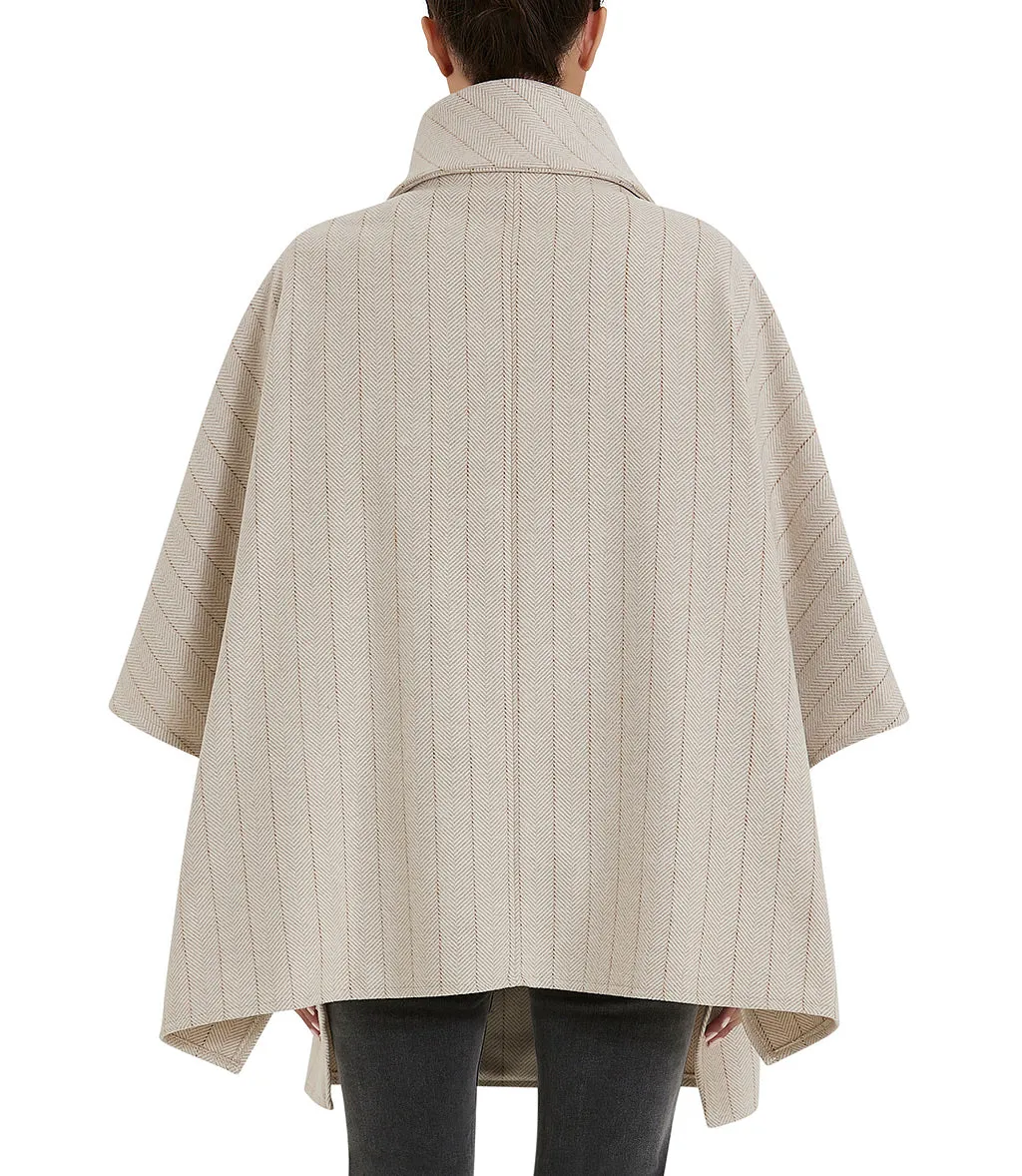 Wool-colored cape with pockets and lapel collar