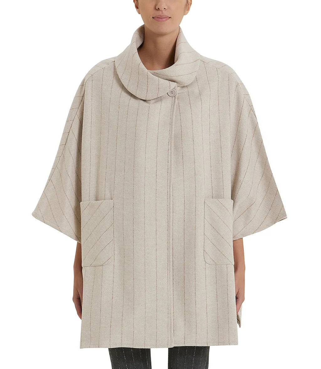 Wool-colored cape with pockets and lapel collar