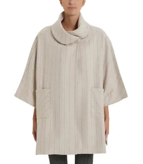 Wool-colored cape with pockets and lapel collar