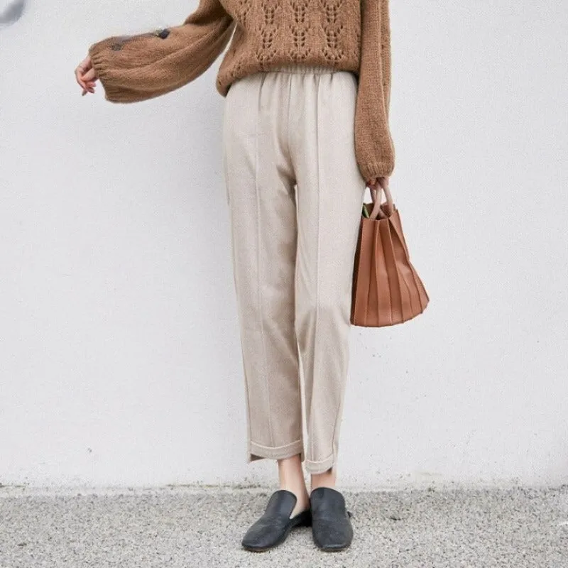 Woolen High Waist Warm Thicken Pants