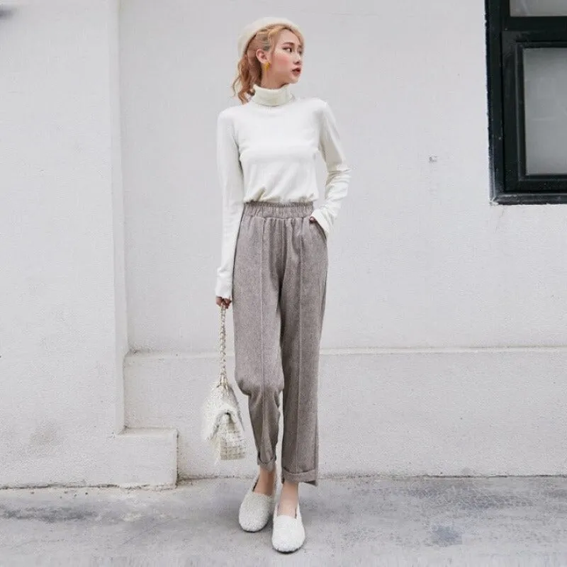 Woolen High Waist Warm Thicken Pants