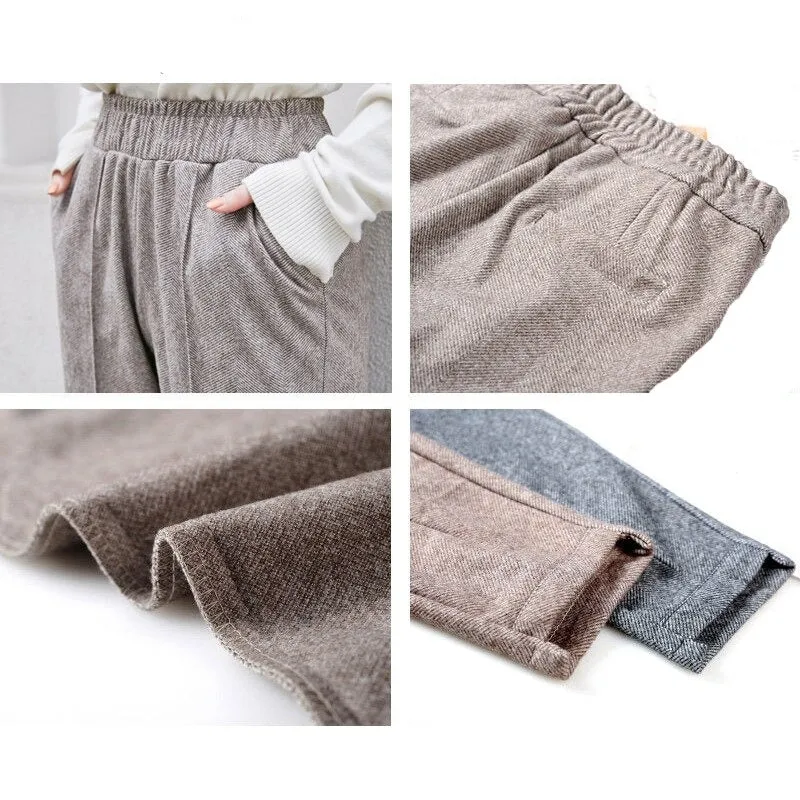 Woolen High Waist Warm Thicken Pants