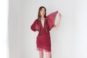 Y2K Embellished Silk Plunge Neck Backless Mini Dress